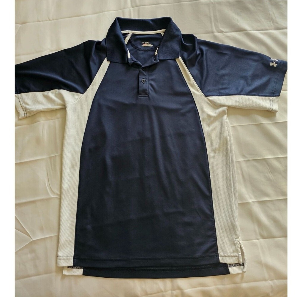 Under Armour Mens M Blue White Heat Gear Short Sleeve‎ Polo Shirt